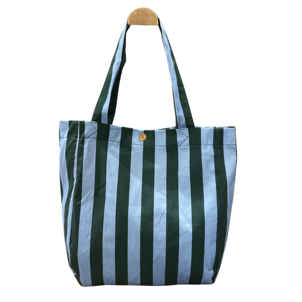 Tote bag à rayure - Vert/Bleu