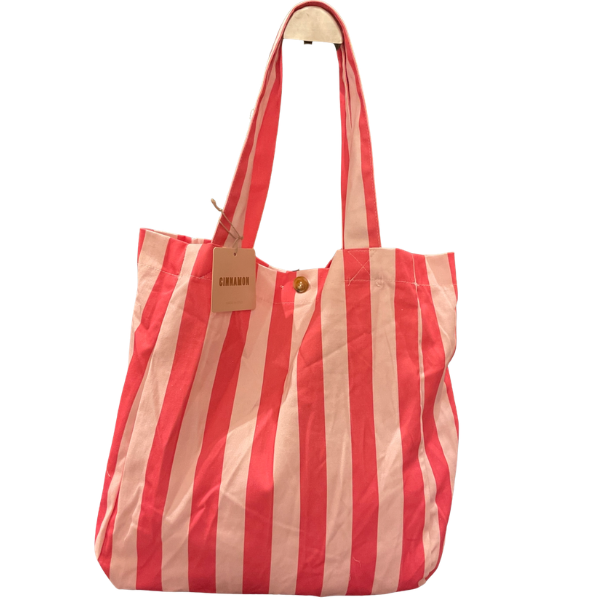 Tote bag à rayure - Rose/Rose