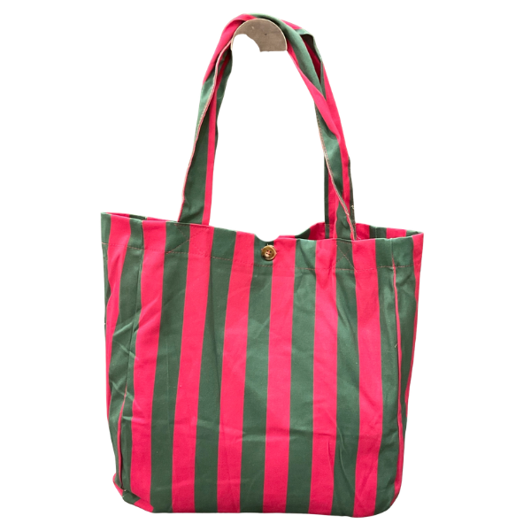 Tote bag à rayure - Fushia/Vert