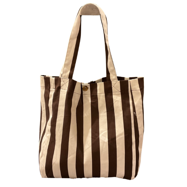 Tote bag à rayure - Choco/Ecru