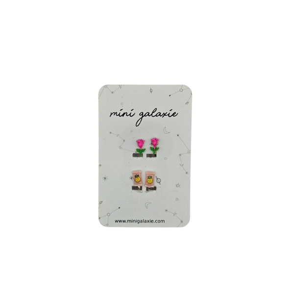 Boucles d'oreilles Clips - Rose et ananas