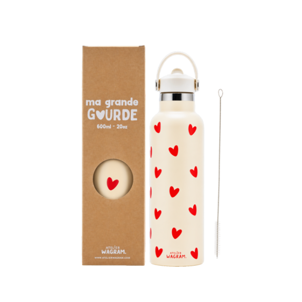Atelier Wagram - Gourde 600ml crème coeurs rouges