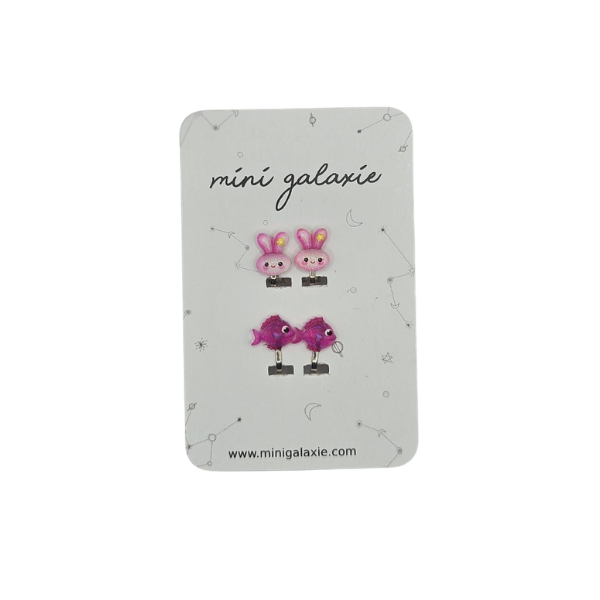 Boucles d'oreilles Clips - Lapin et poisson