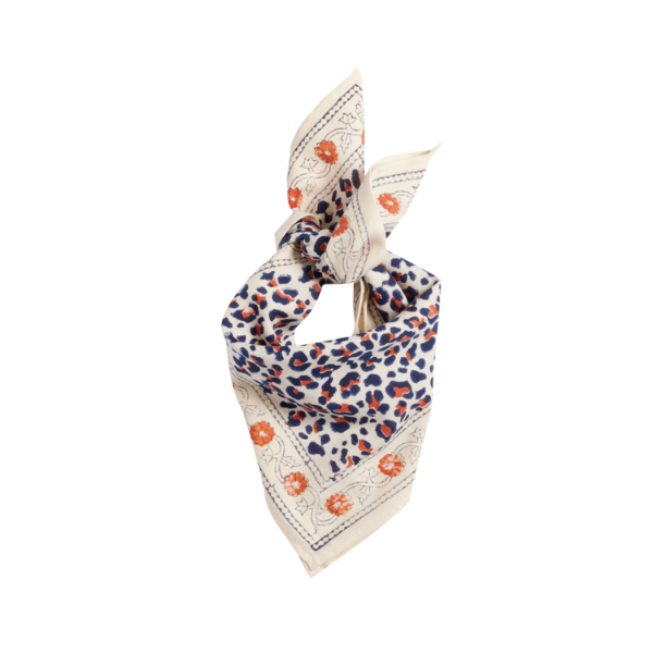 Bonheur du jour - Petit foulard - Leopard Beige Marine