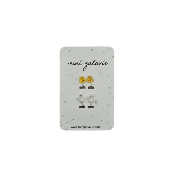 Boucles d'oreilles Clips - Lapin et chat