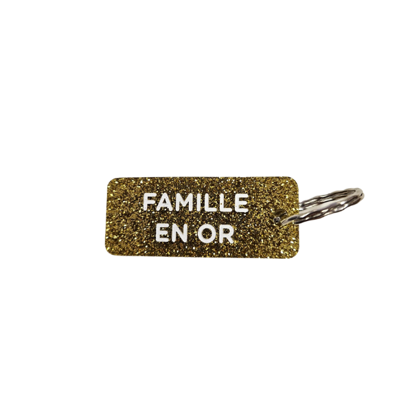 Porte-clés à paillettes - Famille en or