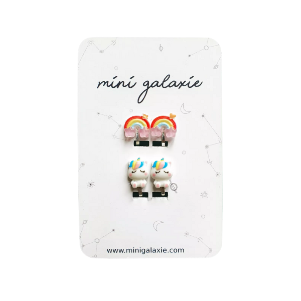 Boucles d'oreilles Clips - Licornes et arc en ciel