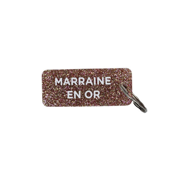 Porte-clés à paillettes - Marraine en or