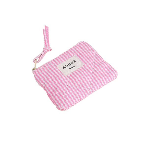 Porte-monnaie - "AMOUR" - Vichy rose