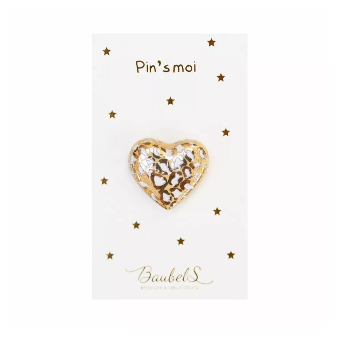 Pin’s Coeur léopard blanc & doré - Porcelaine