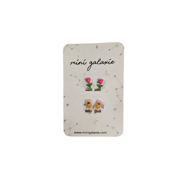 Boucles d'oreilles Clips fantaisie pour enfant - Rose et ananas