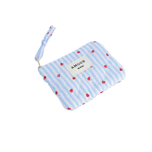 Porte-monnaie - "AMOUR" - Rayé coeur bleu