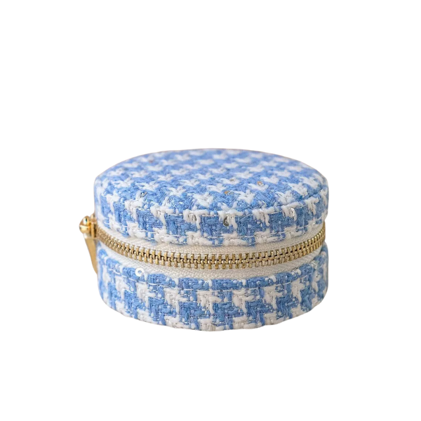 Maison Scarlett - Boîte à bijoux ronde pied de poule - bleu