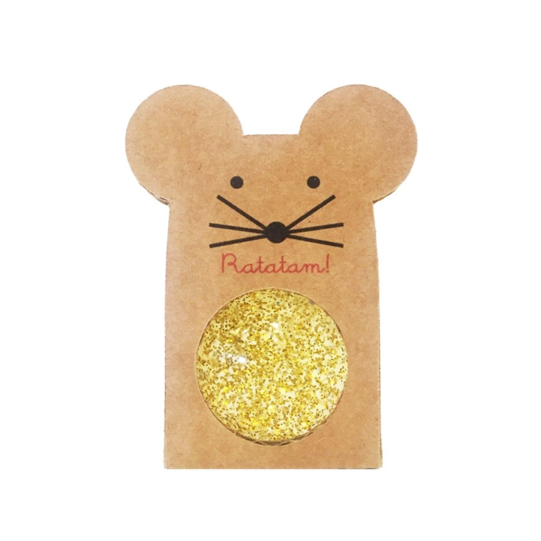 Ratatam - Balle rebondissante souris à paillettes doré