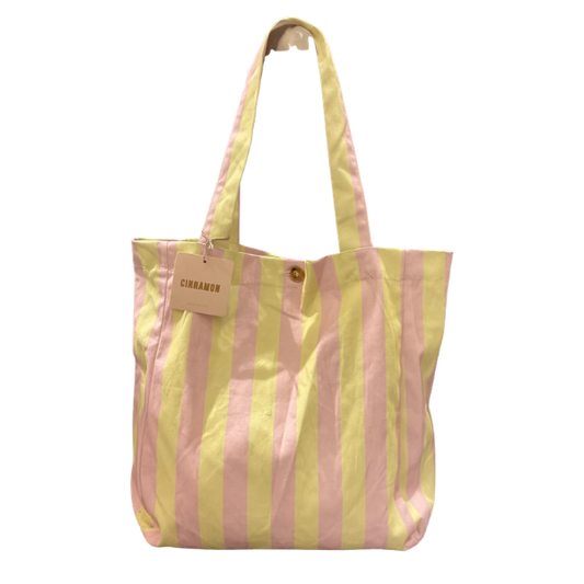 Tote bag à rayure -  Jaune/Rose