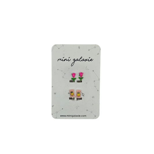 Boucles d'oreilles Clips  - Rose et ananas