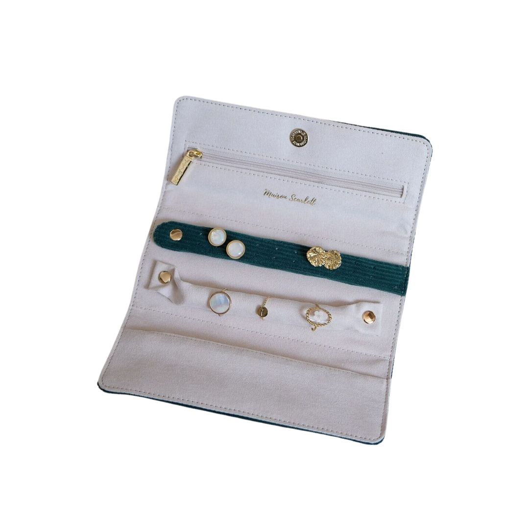 Pochette à bijoux en velours côtelé vert - Maison Scarlett