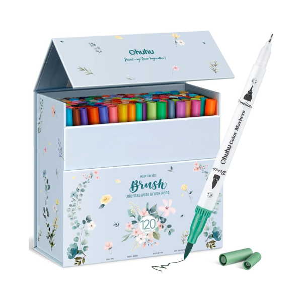 Coffret de 120 feutres créatifs double pointe Ohuhu – Encre à base d’eau