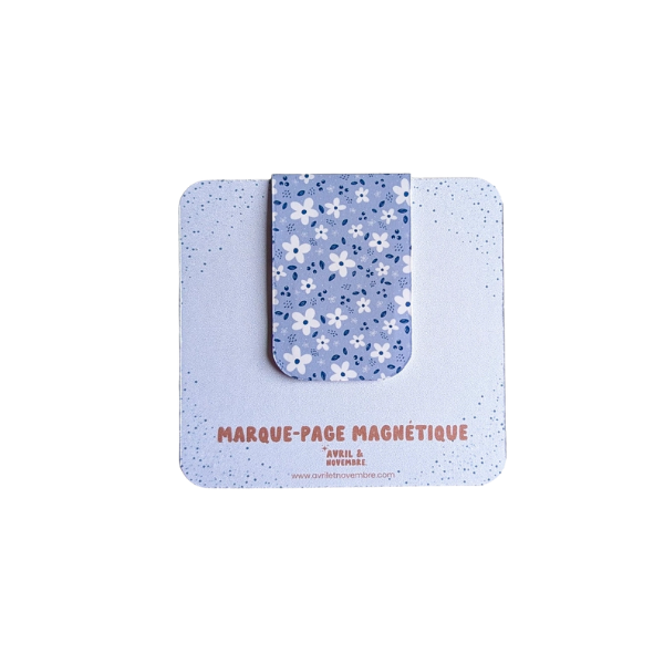 Marque-pages magnétiques - Petites fleurs blanches - Fond Violet