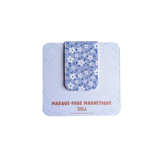 Marque-pages magnétiques - Petites fleurs blanches - Fond Violet