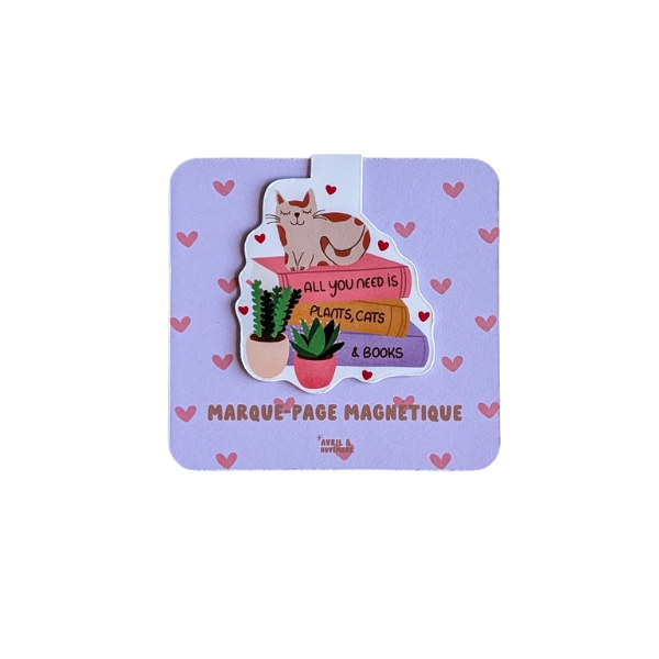 Marque-pages magnétiques - All u need is plants, cats & books