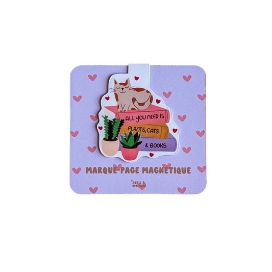 Marque-pages magnétiques - All u need is plants, cats & books
