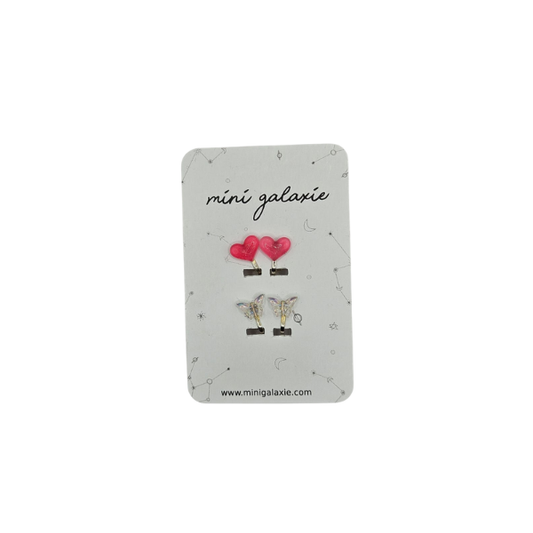 Boucles d'oreilles Clips - cœurs roses et papillons