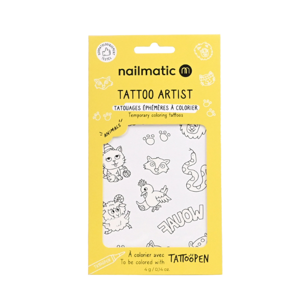 Nailmatic – Planche de tatouage à colorier - Animaux