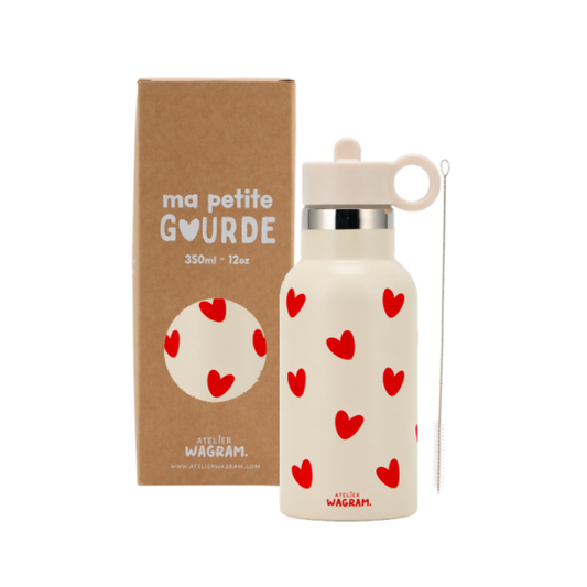 Atelier wagram - Gourde 350ml crème coeurs rouges