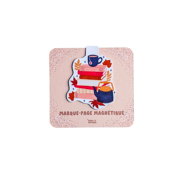 Marque-pages magnétiques - Pile de livres et thé