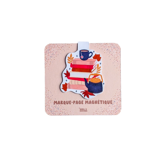 Marque-pages magnétiques - Pile de livres et thé