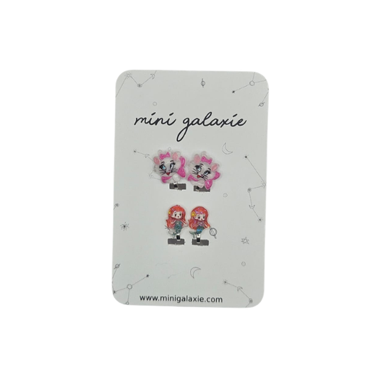 Boucles d'oreilles Clips - Chat et sirène