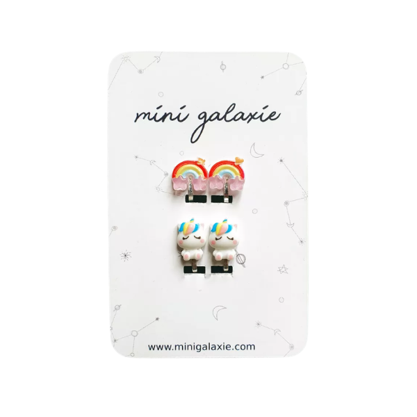 Boucles d'oreilles Clips - Arc en ciel et licorne
