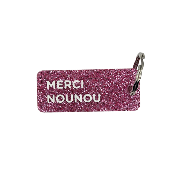 Porte-clés à paillettes - Merci Nounou