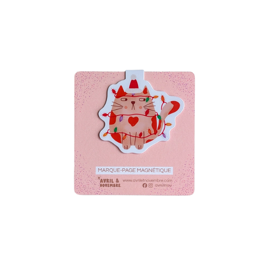 Marque-pages magnétiques - Chat dans sa guirlande de coeurs