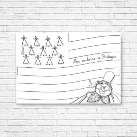 Bobotte - Carte postale à colorier Bretagne drapeau breton