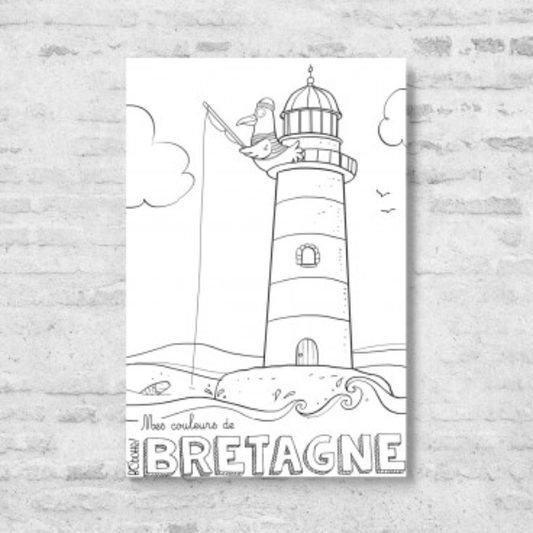 Bobotte - Carte postale à colorier Bretagne phare