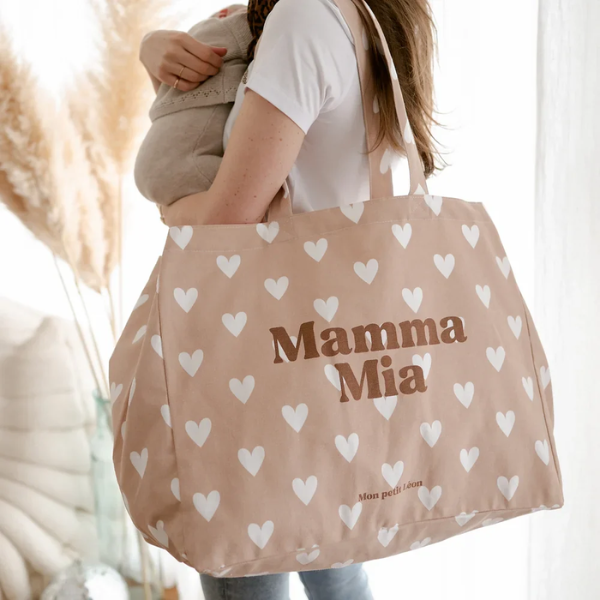Cabas XXL Coeurs beiges - Mamma Mia