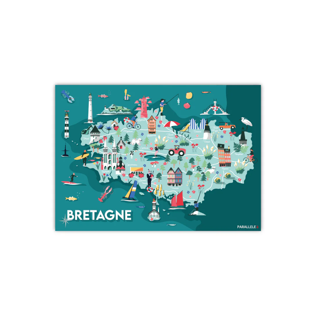 Carte Postale - Carte illustrée de la Bretagne