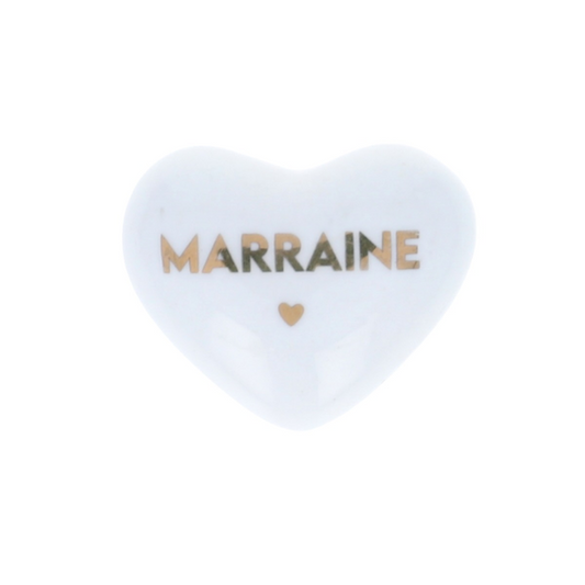 Cœur en céramique blanc - "Marraine"