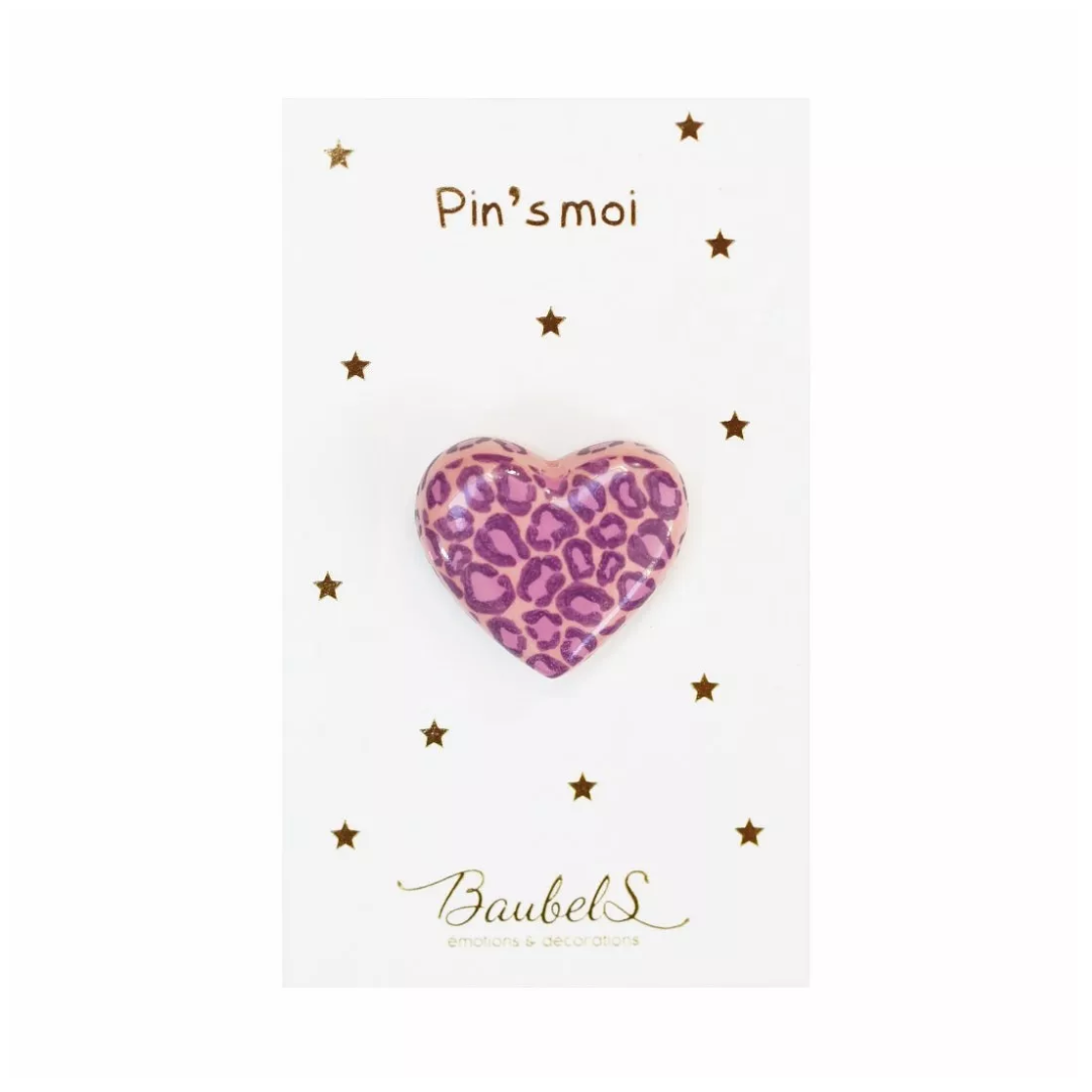 Pin’s Coeur léopard rose & violet - Porcelaine