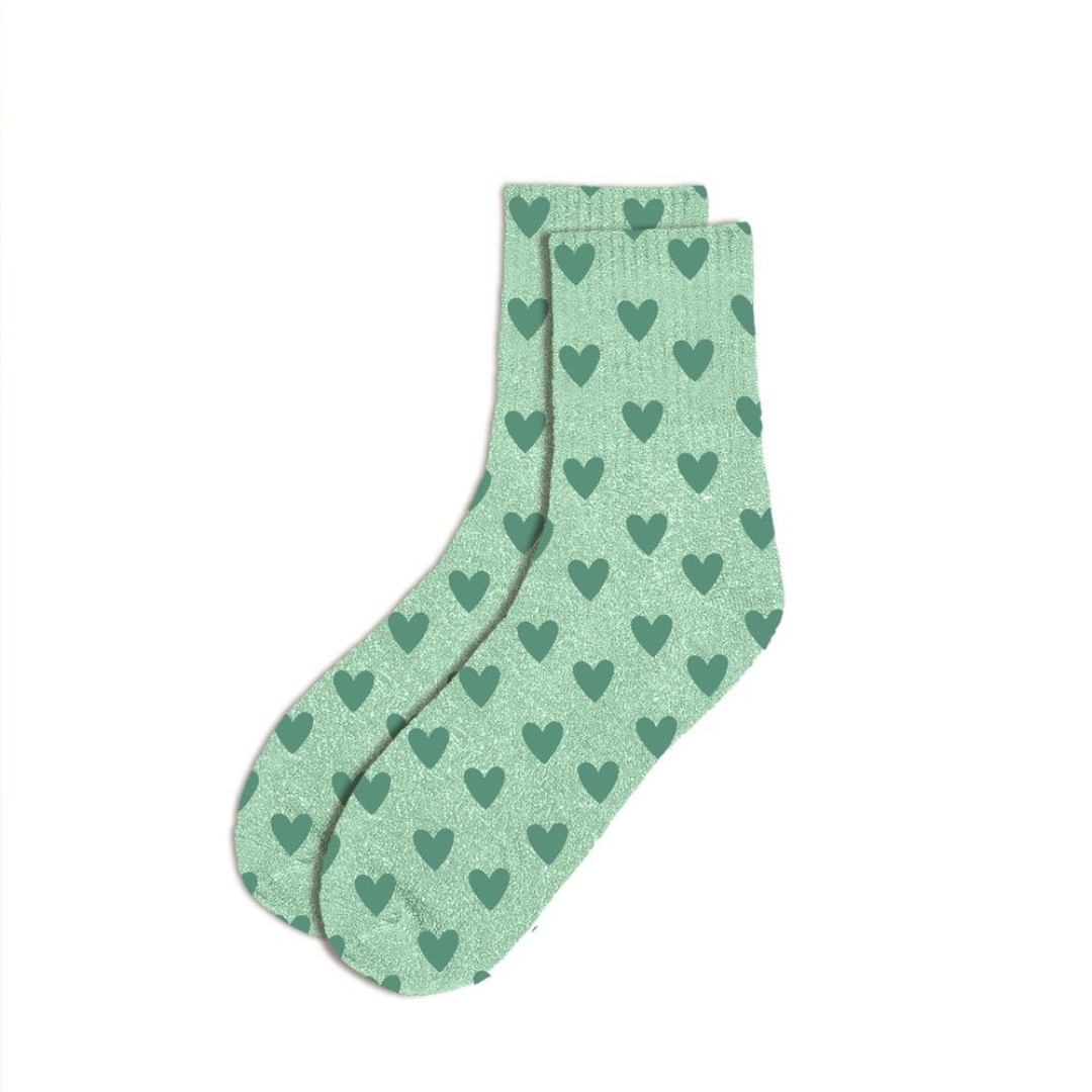 Chaussettes courtes à Paillettes "Coeur menthe"