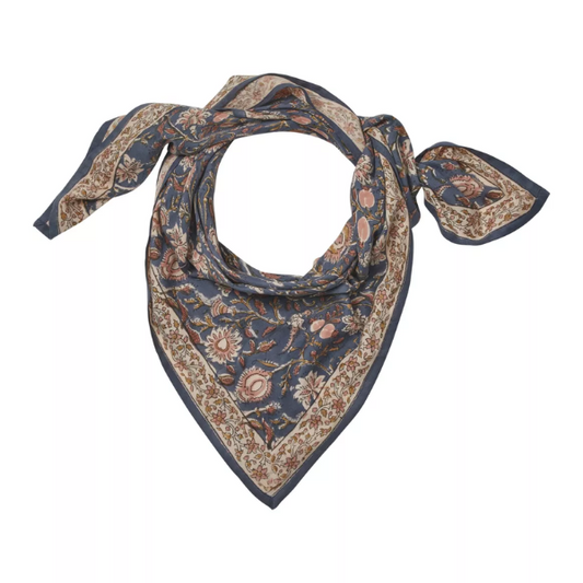 Petit foulard  “fleurs indiennes” Miraj Indigo - Bonheur du jour