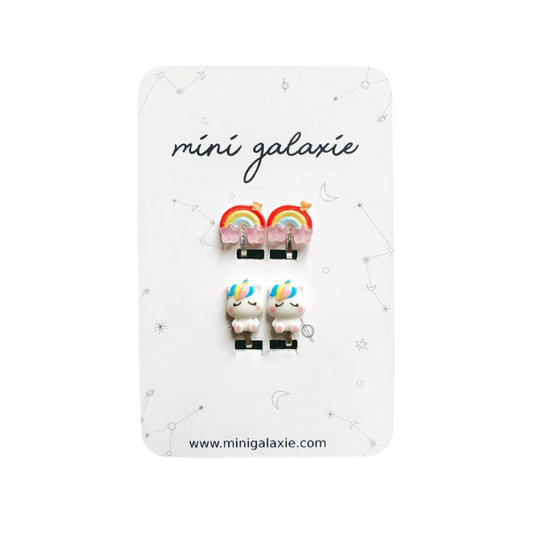 Boucles d'oreilles Clips - Licornes et arc en ciel