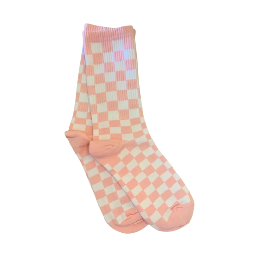 Chaussettes damier - Rose bébé & blanc