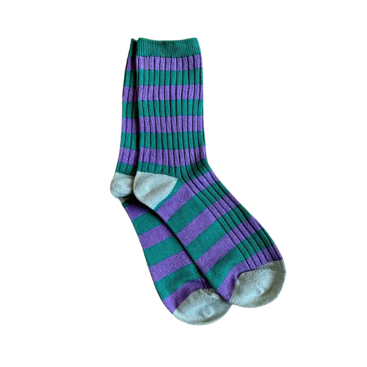 Chaussettes rayées - vert & mauve