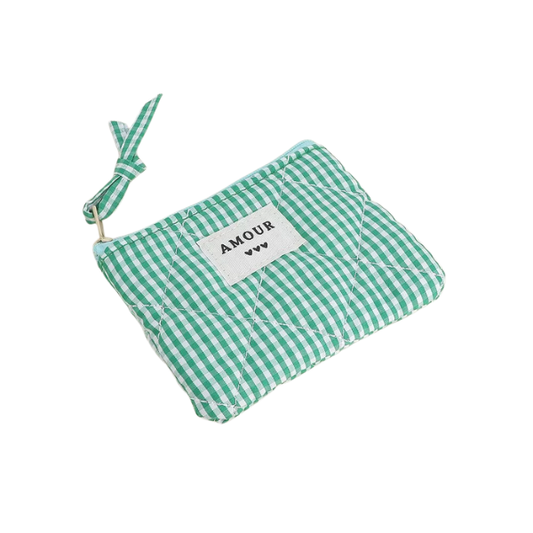 Porte-monnaie - "AMOUR" - Vichy vert