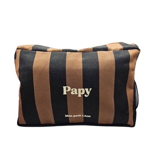 Trousse de toilette coton - Rayures marrons et noirs, Papy