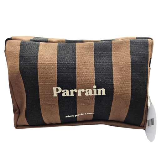 Trousse de toilette coton - Rayures marrons et noirs, Parrain
