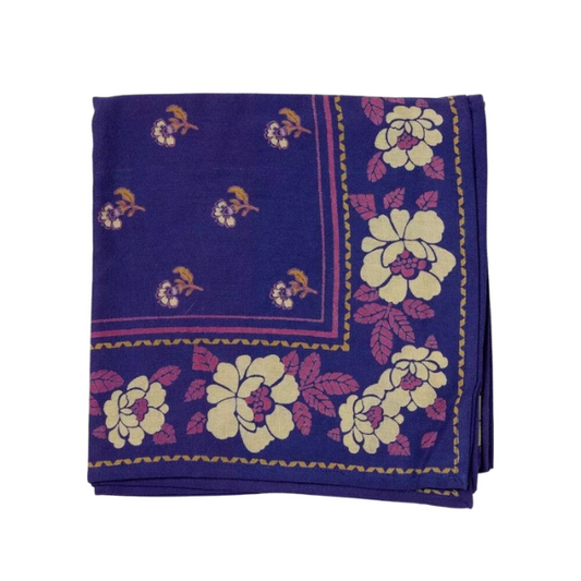Foulard fleurs indiennes Nur Violine Indigo - Bonheur du jour
